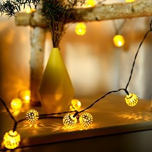 Solar String Lights Outdoor 60LED Moroccan Fairy Lights with 8 Modes Solar Garden Lights Outdoor Waterproof Globe String Lights for Garden Patio Wedding Diwali Christmas Decor, Warm White