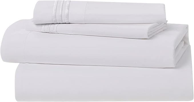 Clara Clark Bed Sheets, Premier 1800 Series 4 Piece Bed Sheet Set, Deep Pocket, Wrinkle, Fade, Stain Resistant, Luxury Soft Bedding Sheets & Pillowcases, King, White