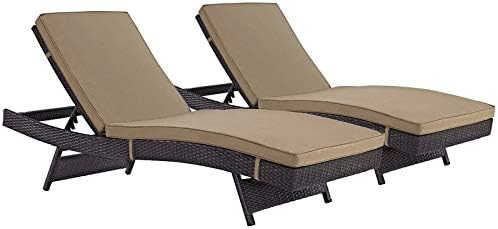 Modway Convene Wicker Rattan Outdoor Patio Chaise Lounge Chairs in Espresso Mocha - Set of 2