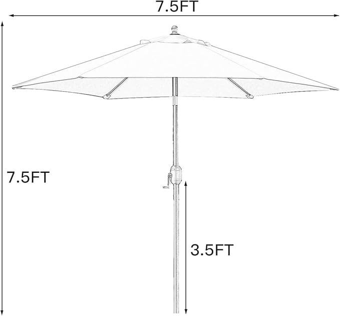 Sunnyglade 7.5' Patio Umbrella Outdoor Table Market Umbrella with Push Button Tilt/Crank, 6 Ribs (Black)