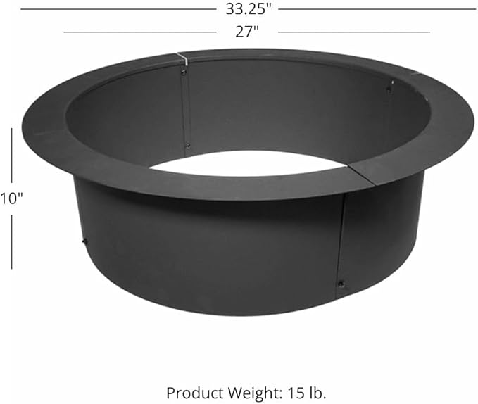 Ash & Ember 33" Outside Dia Steel Fire Pit Liner x 27" Inside - 4 Panel Liner 1.5mm Thick Steel, DIY Above or In-Ground Outdoor Fire Pit, High Temperature Finish, Portable Wood Burning Fire Ring