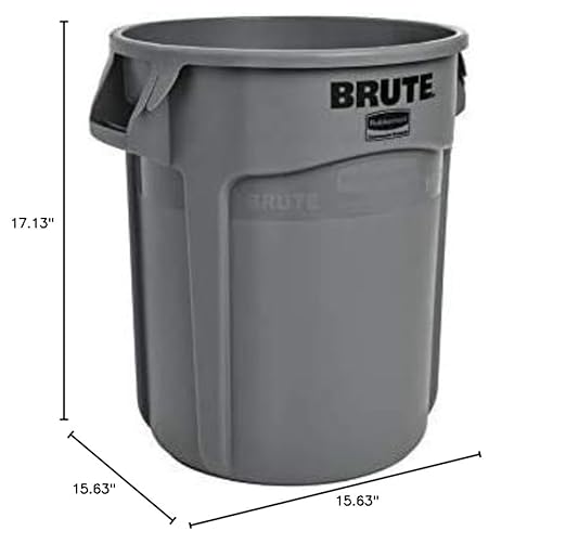 Rubbermaid Commercial Products BRUTE Heavy-Duty Round Trash/Garbage Can, 10-Gallon, Gray, Outdoor Waste Container for Landscapers/Construction/Restaurants/Back of House/Offices/Warehouses, Pack of 6