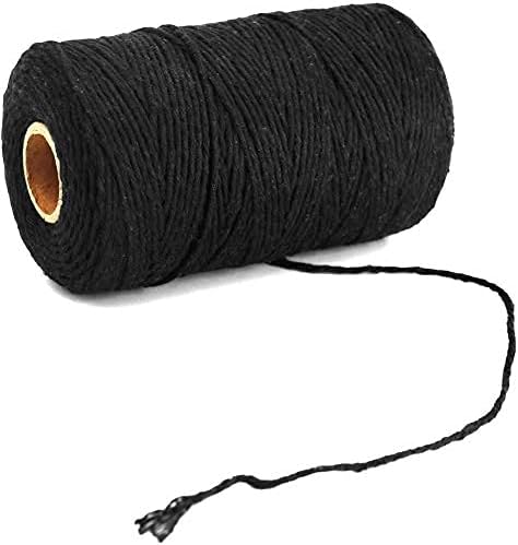 G2PLUS Black Cotton String, 2MM 656 Feet Natural Cotton Bakers Twine, Packing Cord String for DIY Arts & Crafts, Home Decor, Halloween, Christmas Gift Wrapping