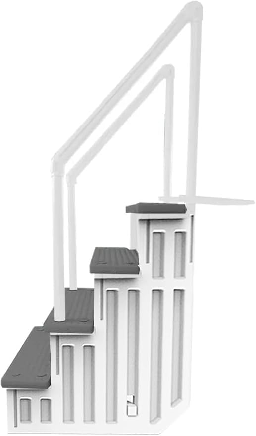 Aqua Select Anti-Slip in-Pool Steps with Outside Flip-Up Ladder | White/Gray Steps | for Above Ground Swimming Pools | Can Mount to Decks 48" to 54" H | Safety Stairs Capacity Up to 350 lbs