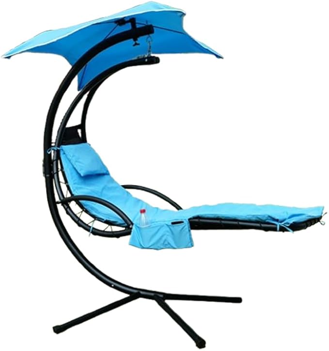 Hanging Lounge Chair Replacement Cushion and Umbrella Set – Rust Color, Quick-Dry, Fade-Resistant, Weatherproof Outdoor Set with High-Density Foam (Blue)