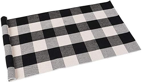 MUBIN Buffalo Plaid Rug 2X4 ft Outdoor Black and White Checked Rug Cotton Reversible Hand-Woven Indoor Washable Entryway Front Porch Decor Rugs for Layered Welcome Front Door Mats