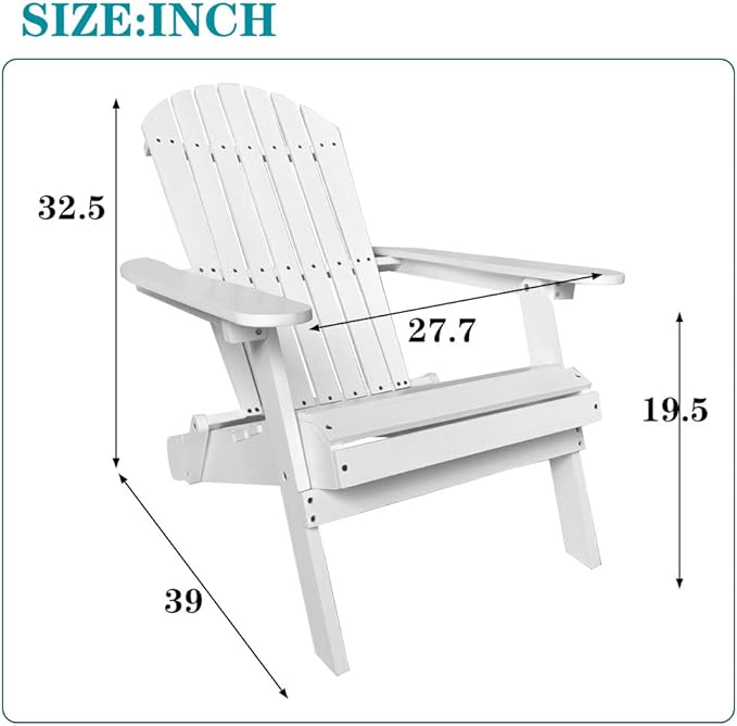 FDW Folding Adirondack Chair, All Weather Patio Chair Outdoor Fire Pit Chair for Patio Lawn Garden Backyard Deck Pool Beach