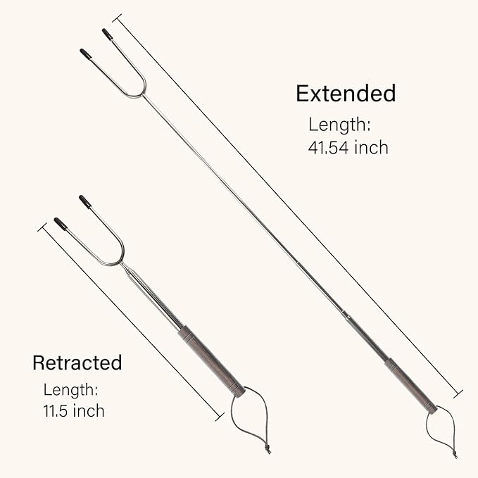 Marshmallow Roasting Sticks for Fire Pit with Wooden Handle, 41 Inches Long, Telescoping SUS304 Stainless Steel Marshmallow Skewers, Extendable Hog Dog Campfire Roasting Sticks, Camping Accessories