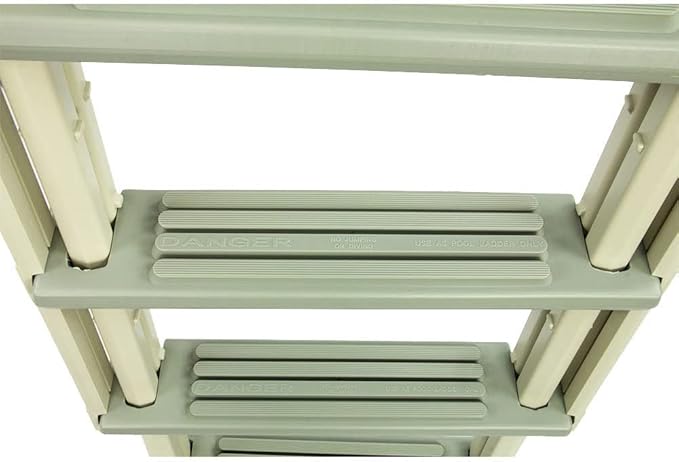 Confer Plastics Step-1X with 8000X Ground to Step Ladder: Above Ground Entry System, Dual Handrails, Slip-Resistant Steps, Supports 300 lbs, Easy Install – Made in USA, Warm Grey with Blue Step-1X