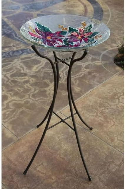Evergreen Garden Metal Hourglass Shape Bird Bath Stand for Outdoors | 31" Tall Fits up to 18" Diameter Bowls | Weatherproof Easy Assembly | 4 Stable Steel Legs for Garden Patio Outside