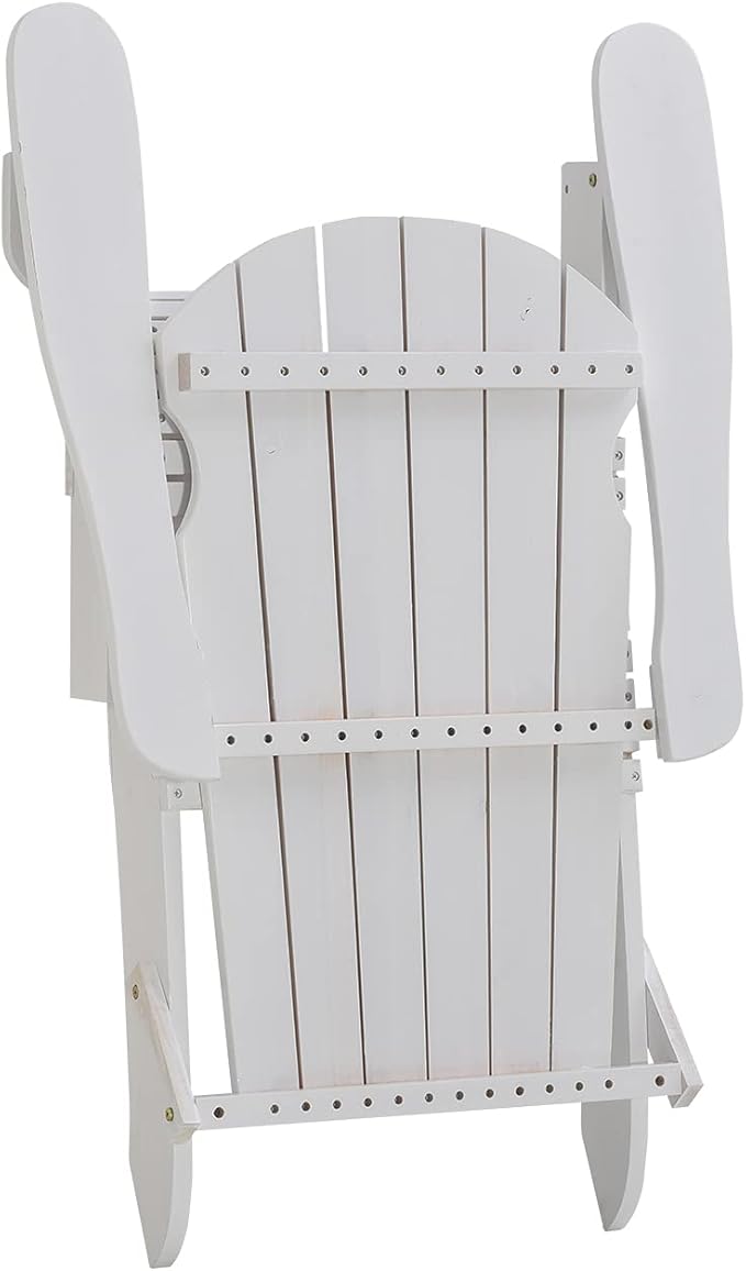 Outsunny 3-Piece Folding Adirondack Chair with Ottoman and Side Table, Outdoor Wooden Fire Pit Chairs w/High-Back, Wide Armrests for Patio, Backyard, Garden, Lawn Furniture, White