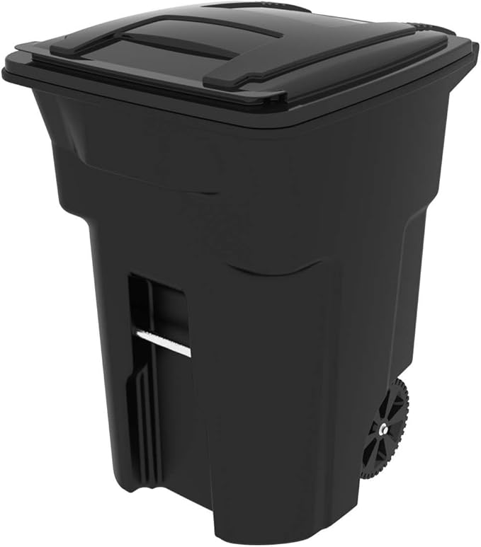 Toter 79296-R1200 96 Gallon Black Trash Can with Wheels and Attached Lid