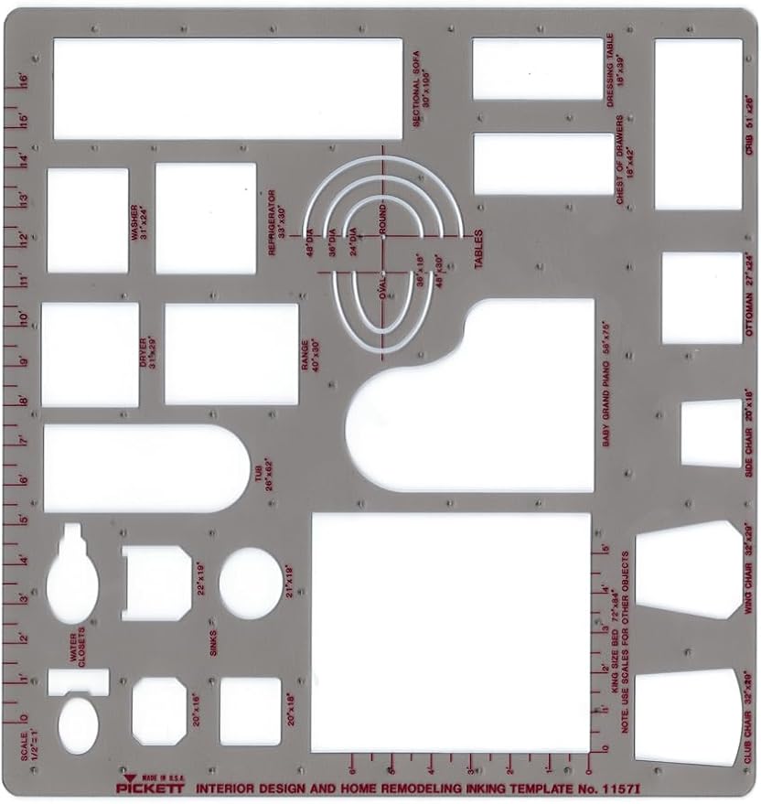Pickett Interior Design and Home Modeling Template, 1/2 Inch Scale (1157I) , Green