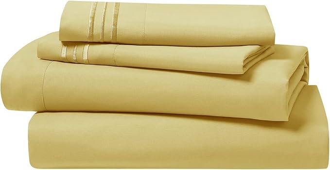 Clara Clark Bed Sheets, Premier 1800 Series 4 Piece Bed Sheet Set, Deep Pocket, Wrinkle, Fade, Stain Resistant, Luxury Soft Bedding Sheets & Pillowcases, Twin, Custard Mellow