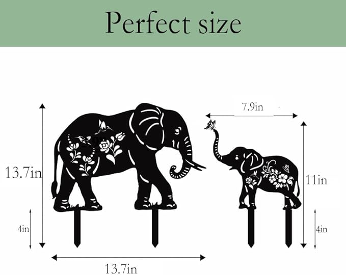 Elephant Metal Decor for Outside,Garden Stakes Decorative Elephant Gifts for Women/Men,Black Elephant Silhouette Statues for Yard Ornaments,Lawn, Patio, Pathway,Outdoor Garden Decor