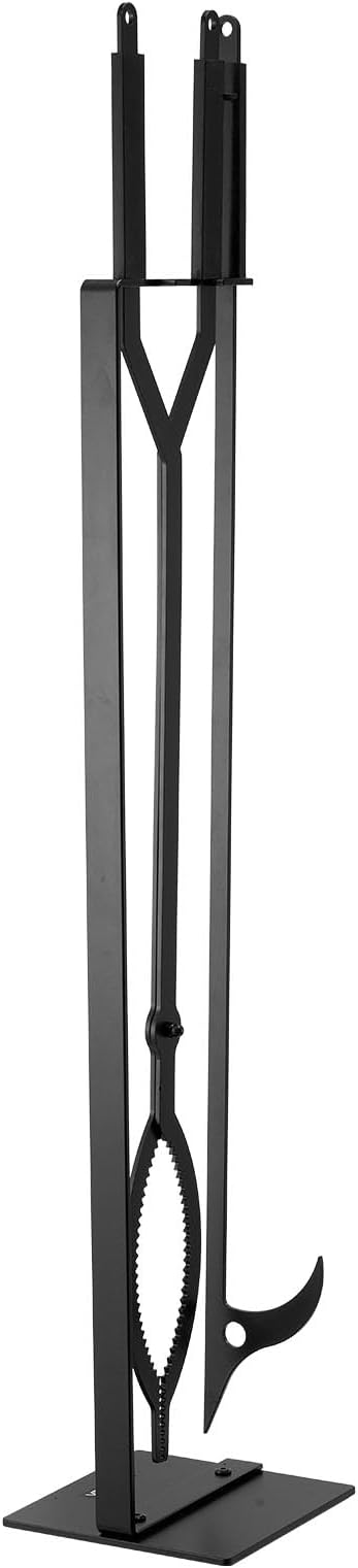 VEVOR Fireplace Tool Set, 3 PCS Fire Tool Set and Holder with Stand, Tongs, Fire Place Poker, Wrought Iron Fireplace Accessories for Campfire Backyard Bonfire Indoor/Outdoor, Black