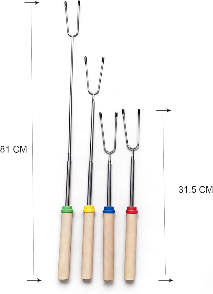 Telescoping Forks Smores Sticks for Fire Pit, 5 pcs S’mores Roasting Sticks for Camping, 6.3-11.4 Inch (4, 12.4-31.8 Inch)