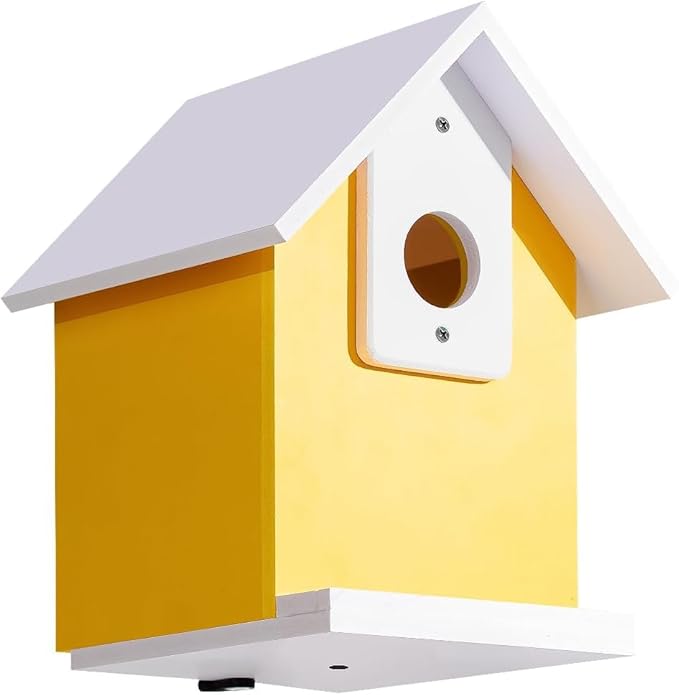 Water Proof Window View Bird House for Outside with 2 Powerful Hooks,Vinyl Birdhouse for Viewing Inside, Multifunctional Entrance For Various Birds 1.25" + 1.5" Hole, 10 Years Performance(Yellow)