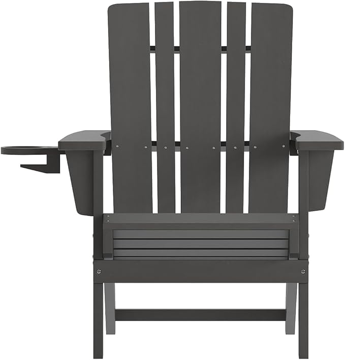 Flash Furniture Halifax Adirondack Chairs with Cup Holders, Weather Resistant Poly Resin Adirondack Chairs, Set of 2, Gray