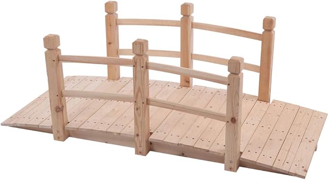 59in Garden Wood Bridges,Courtyard Outdoor Landscape Bridge,Wooden Arch Bridge,Decorative Garden Arch Footbridge,with Handrail,for Outside, Backyard, Pond, Lawn, Walkway, Yard, Path (Natural)