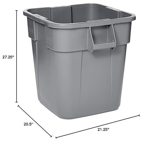 Rubbermaid Commercial LLDPE Square Brute 28-Gallon Trash Can without Lid, Gray, For Restaurants/Garages/Offices/Mailrooms/Classrooms