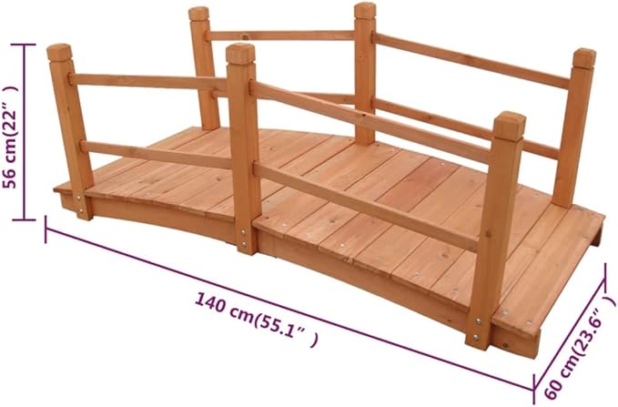 vidaXL-Wooden Garden Bridge with Double Handrail Design-Weather Solid Wood Bridge-Garden Decor 55.1"x23.6"x22"- Easy Assembly- Brown