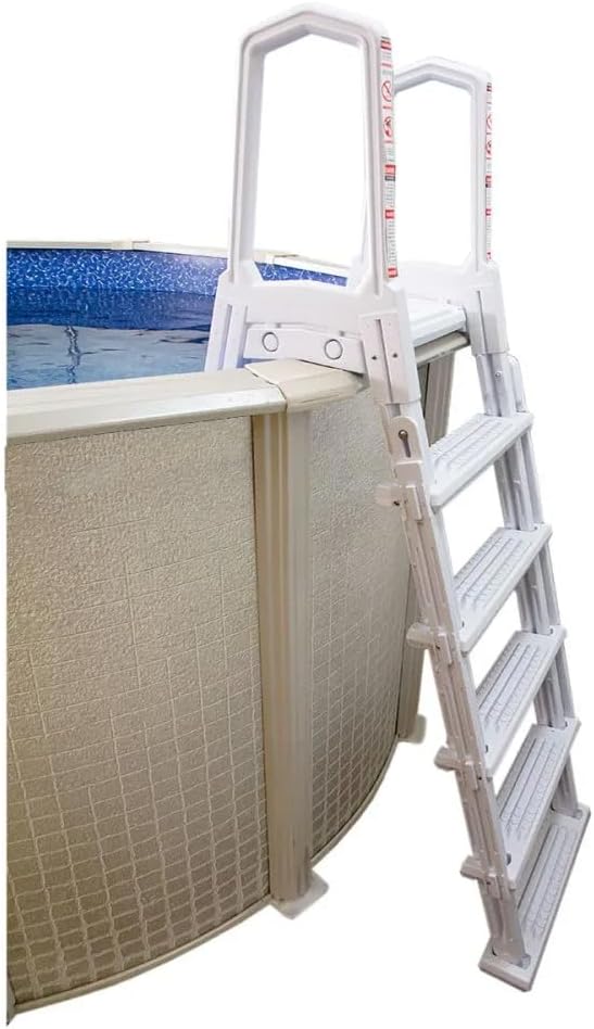 Aqua Select White Outside Flip-Up Safety Ladder | for Above Ground Swimming Pools 48" to 54" H | Weight Capacity Up to 250 lbs