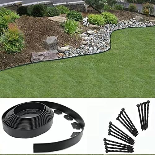 Garden Edging,40ft Landscape Edging with 40 Spikes for Lawn 2 Inch Tall(Black, 40FT)