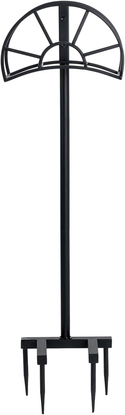 MyGift Metal Garden Hose Holder Stake, Modern Matte Black Metal Outdoor Garden Hose Holder Rack with Yard Grass Stake Anchors