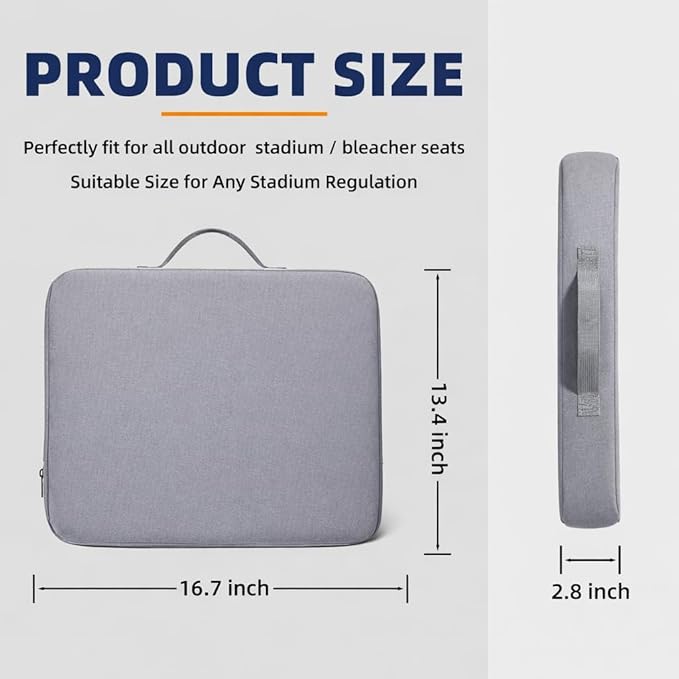 Premium Stadium Seat Cushions for Bleachers – Extra Thick for Long Sitting Hours, Waterproof 2-Pack Bleacher Cushions, Portable, Lightweight Stadium Seat Pads, Suitable for Outdoor Use (Grey)