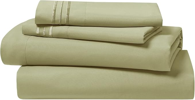 Clara Clark Bed Sheets, Premier 1800 Series 4 Piece Bed Sheet Set, Deep Pocket, Wrinkle, Fade, Stain Resistant, Luxury Soft Bedding Sheets & Pillowcases, Twin-XL, Sage Green