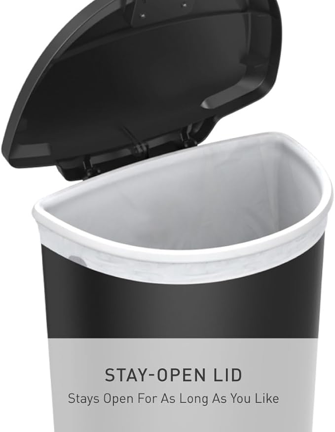 simplehuman 50 Liter / 13 Gallon Semi-Round Kitchen Step Trash Can with Secure Slide Lock, Black Plastic