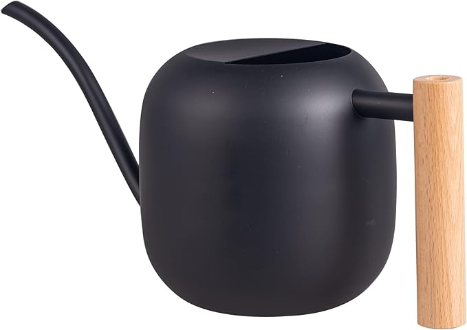 IMEEA Watering Can for Indoor Plants 40oz Stainless Steel Watering Can with Long Spout and Wooden Handle (Black)