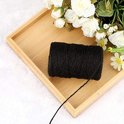 JijAcraft Jute Twine String 328 Feet, 2mm Black Natural Hemp for Gift Wrapping, 3-Ply Colored DIY Halloween Christmas Handmade Arts, Climbing Plant Garden Craft, Gift Decoration
