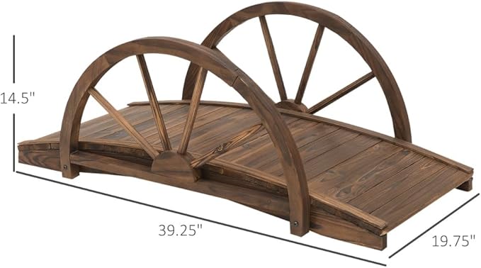 Wooden Garden Bridge for Outdoor Use - 3.3ft Arched Footbridge with Half-Wheel Railings and Weather-Resistant Fir Wood Construction