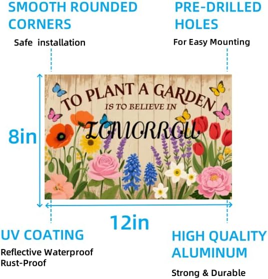 Vintage Garden Tin Sign – Inspirational Gardening Quote Wall Decor for Greenhouse, Yard, or Home, Rustic Metal Sign for Plant Lovers, 8x12 Inch