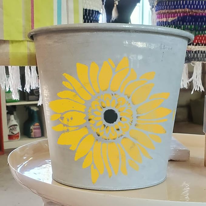10x10 Inch Boho Sunflower Stencil for Painting on Wood, Canvas, Crafts, Fabric and Furniture - Flower Stencils for Crafts Reusable - Large Stencil for Painting on Walls -DIY Pattern Painting Stencils