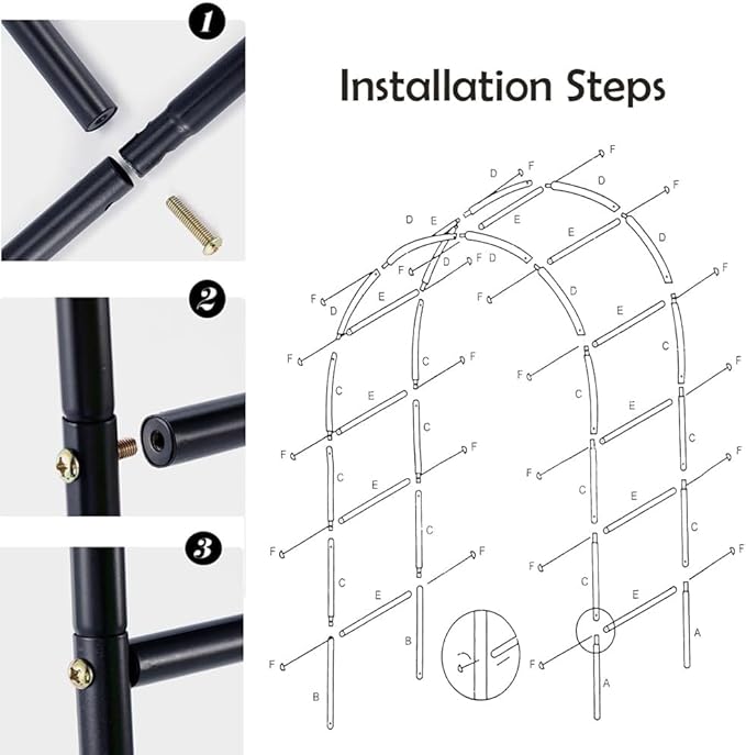 Thickened Tube Garden Arch,7.3ft Heavy-Duty Metal with 16mm Steel Tubes & 0.5mm Thickened Wall, Durable Outdoor Trellis for Climbing Plants,Roses,Garden Party,Ceremony & Decorations (Black)