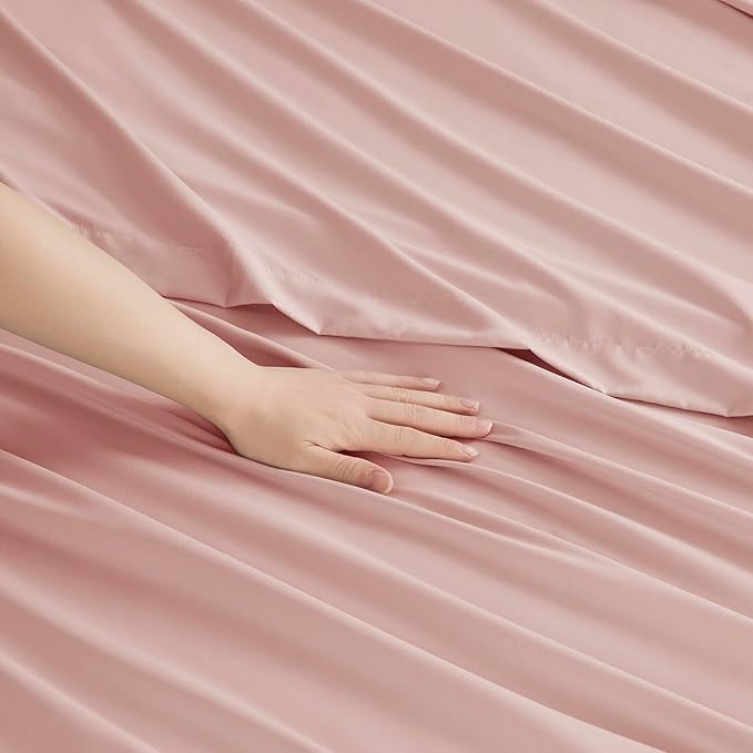 Clara Clark Bed Sheets, Premier 1800 Series Bed Sheet Set, Deep Pocket, Wrinkle, Fade, Stain Resistant, Luxury Soft Bedding Sheets & Pillowcases, Queen, Pink Beige