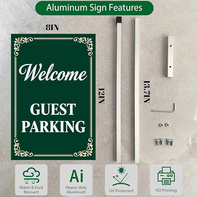 Welcome Guest Parking Yard Signs With Stakes Rustproof Reflective Aluminum Visitor Customer Parking Only Sign Garden Stake for Lawn Outdoor Decorations 8x12 In