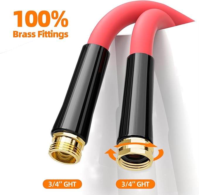 Hot/Cold Heavy Duty Water Garden Hose -50℉ to 190℉, Water Garden Hose 25 ft x 5/8'', 600Psi & Lightweight & Flexible Rubber Hose with 3/4'' Brass fittings for Outdoor, Yard, RV
