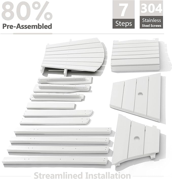 PASAMIC Tall Adirondack Chairs Set of 4, All-Weather HDPE Patio Chairs with Double Connecting Trays, Bar Height Heavy-Duty Outdoor Chairs for Garden, Backyard, Balcony, White