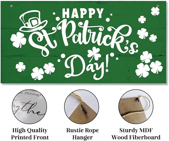 Hanging Happy St. Patrick's Day Wooden Wall Art, Irish Home Sign, Rustic Farmhouse Decor