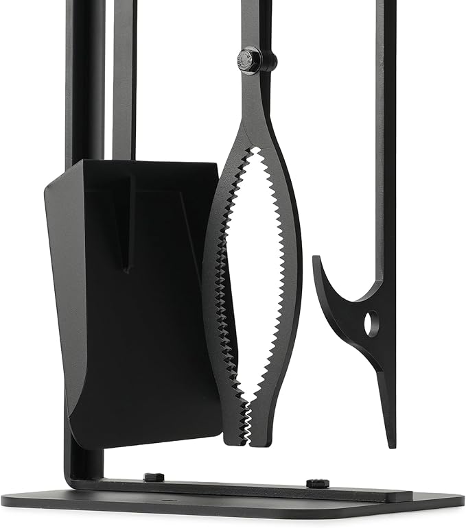 Stanbroil 3Pcs Fire Pit Tools Set, 40" Fire Poker and Fire Log Tongs Shovel, Wrought Iron Large Fireplace Tools Set with Metal Base and Rubber Handle for Campfire Bonfire