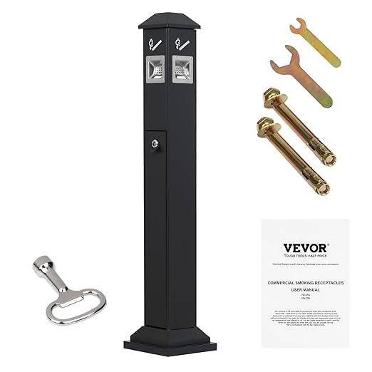 VEVOR Outdoor Trash Can, Weatherproof Lockable Trash Bin with Removable Inner Bucket, Freestanding Commercial Garbage Can, Butt Receptable for Garden, Office, Restaurant, Hotel, Black