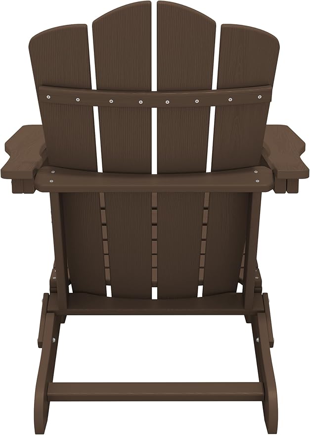 KINGYES Folding Adirondack Chair Set of 2, HDPE All-Weather Patio Chairs with Cup Holder, Wooden Textured Fire Pit Chairs for Poolside, Backyard, Deck, Coffee