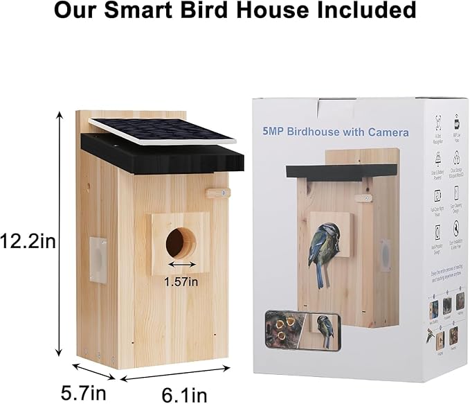 Bird House with Camera, 5MP Smart Birdhouse Camera with Solar Powered, Bird Box Camera for Families, Motion Detection & 32GB SD Card, Watch Bird Nesting & Hatching in Real Time, Ideal Gift for Friends