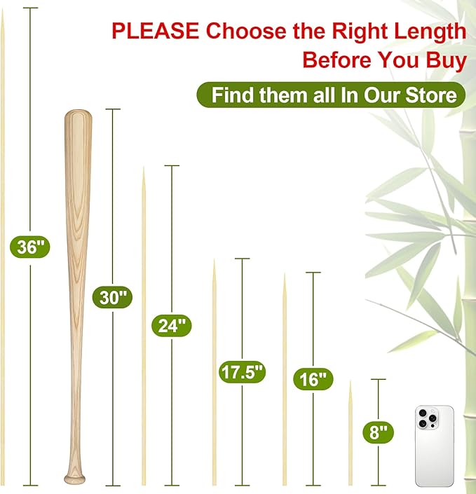 Extra Long 24" Bamboo Smores Sticks (150 Pcs), Marshmallow Roasting Sticks for Fire Pit, 6mm Heavy Duty Wooden Skewers for Smore Hot Dog Barbecue Thick Sticks
