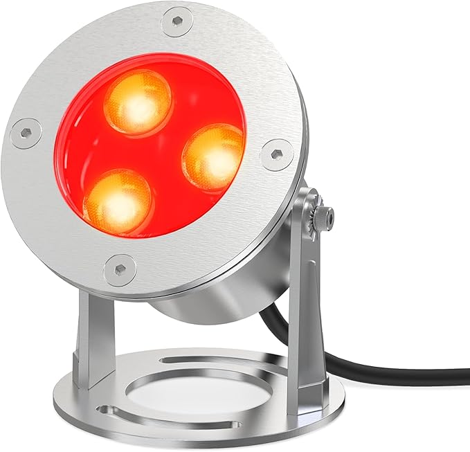 9W LED Underwater Pond Lights Red Lighting, Works with 12V AC/DC, Stainless Steel Light Fixture with IP68 Waterproof Rating Suitable for Ponds, Waterfalls, Patio & Garden, Outdoor Landscape Lighting