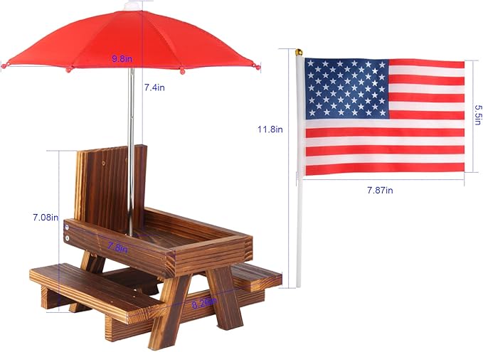 Wooden Squirrel Picnic Table Feeder – Handcrafted Outdoor Wildlife Feeder with Corn Spike, Easy Mounting for Backyard & Garden, Weather-Resistant Feeder for Squirrels, Birds, and Wildlife